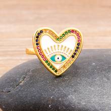 Anillo de cobre con forma de corazón para mujer, sortija ajustable con forma de ojo malvado, 3 colores a elegir, CZ, joyería para fiesta, boda, regalo de Año Nuevo 2024 - compra barato