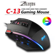 ZELOTES-ratón C-13 RGB para videojuegos, periférico con botones laterales, programación Macro, 10000DPI, ajustable, 13 teclas, con cable USB, retroiluminado, para escritorio 2024 - compra barato