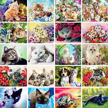 Mosaico de diamantes de gato para decoración del hogar, pintura de diamantes de imitación de animales, bordado de diamantes redondos y cuadrados completos, regalo, arte Jq522 2024 - compra barato