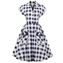 Retro Vintage Women Summer Dress With Pocket Plaid Print England Style Office OL Cotton Party Sundress Oversized Swing Dresses 2024 - buy cheap
