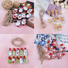 10Pcs/set Red Christmas Santa Claus Wood Clips Mini Wooden Clothes Photo Paper Peg Pin Clothespin Craft Clips With Rope 2024 - buy cheap