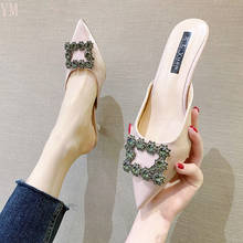 Sandália feminina de luxo, calçado de verão em bloco, chinelo médio, quadrado, 2024 - compre barato