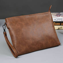 Vintage Men's Day clutch Brand Designer Envelope bag women Crazy horse PU Leather hand bags Solid Brown purse Male Casual wallet 2024 - buy cheap