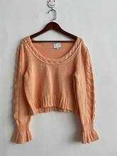 Women Sweater 2020 Early Autumn Ruffled Hollow Trumpet Sleeve Round Neck Pullover Cotton Sweater 2 Colors 2024 - buy cheap