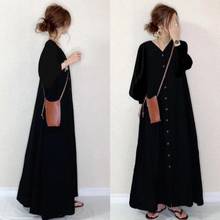 2022 Spring New Japanese Simple Solid Color V-neck Long Sleeve Dress High Waist Thin Loose Women A-line Dress Tide Free Shipping 2024 - buy cheap