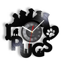 Мопс настенные часы с светодиодный Подсветка пород собак часы из настоящей виниловых пластинок Pet Shop время щенок «Щенячий патруль» Детская комната лампы 2024 - купить недорого