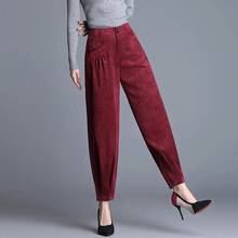 Spirng Fall Womens Ladies High Waisted Wide Leg Green Wide Red Black Corduroy Pants , Ankle Length Grey Trousers for Women 2024 - compre barato