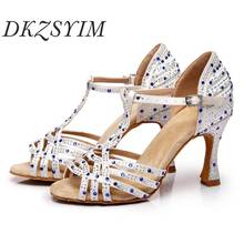 DKZSYIM Women Latin Dance Shoes big Small Rhinestone Shiny Ballroom Dancing Sandals Soft soles Salsa/Tango Dance Shoes High Heel 2024 - buy cheap