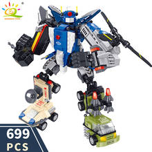 HUIQIBAO-Robot de superarmadura de policía de ciudad, 699 piezas, bloques de construcción, vehículo militar Mecha, coche de combate, héroes, juguetes para niños 2024 - compra barato