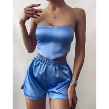 Women Casual Two-piece Clothes Set Summer Solid Color Outfits Sleeveless Bandeau Crop Tops+Shorts Chic Set Black/ Blue/ Wine Red 2024 - buy cheap