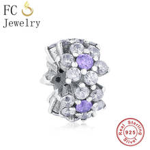 FC Jewelry Fit Original Brand Charm Bracelet 925 Silver Forget Me Not Flower Purple Clear Zircon Crystal Beads Spacer Berloque 2024 - buy cheap