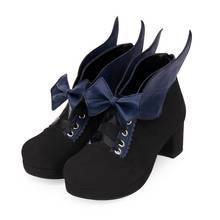 Lolita shoes round toe thick heel bowknot lace angel wings Lolita women's shoes cool girl gothic punk style anime shoes cosplay 2024 - buy cheap