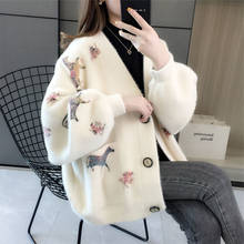 Women 2021 Autumn Winter New Mink Velvet Cardigan Coats Female Long-sleeved Knitted Jacket Ladies Loose Thick Print Outwear M682 2024 - buy cheap