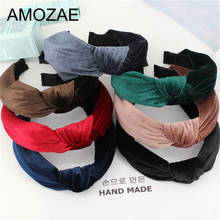 AMOZAE 7pcs/set Velvet Twist Headband Women Fashion Bow Headband Wide Knot Hairband Solid Hairband Girls Hair Hairband Hair Hoop 2024 - buy cheap