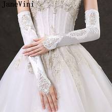 JaneVini Fingerless Long White Wedding Gloves for Bride Elegant Satin Lace Opera Length Bridal Gloves Women Party Hand Gloves 2024 - buy cheap