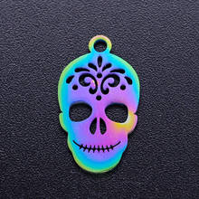 5pcs/lot 100% Stainless Steel Sweet Skull Halloween diy Charms With Rainbow Plated Wholesale Dropshipping Charm for Necklace 2024 - buy cheap