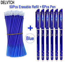 Delvtech caneta gel apagável 50 + 6 tamanhos 0.5mm, refil de caneta apagável azul e preta apagável, ferramentas para escritório, escola e papelaria 2024 - compre barato
