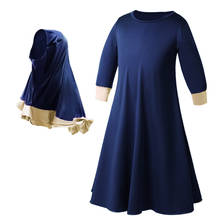 Islamic Girls Abaya Dubai Hijab Dress Solid Long Sleeve Traditional Muslim Kaftan for Kids Turkish Arabic Clothing Dresses Set 2024 - buy cheap
