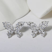 Милые серебряные серьги-гвоздики с бабочкой и блестящим циркониевым камнем для женщин, модные ювелирные изделия 2020, новые корейские серьги 2024 - купить недорого
