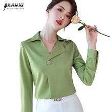 Camisa de satén para mujer, Blusa de manga larga con cuello en V, a la moda, color verde, fruta, talla grande 2024 - compra barato