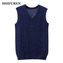 SHIFUREN Autumn Winter Men Sleeveless Sweaters Vest V Neck Warm Causal Knitted Pullover Male Classic Jersey Hombre Tops 2024 - buy cheap