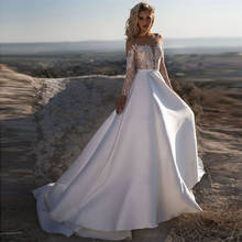 Прозрачные кружевные свадебные платья трапециевидной формы с длинными рукавами 2020, скромные атласные свадебные платья, весеннее Платье De Mariee 2024 - купить недорого