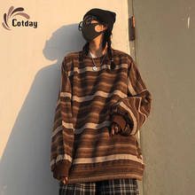 Cotday O Neck Striped Full Sleeve Oversize Ulzzang BF Casaul Unisex Couples Knit Women 2020 New Autnmn Pullovers Lady Sweater 2024 - buy cheap