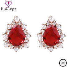 HuiSept Fashion Silver 925 Women Earring Jewelry Accessories Water Drop Shaped Ruby Pearl Gemstone Earrings Wedding Dropshipping 2024 - buy cheap