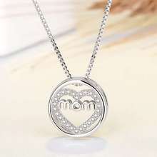 Mother's Day Gift Crystal Necklace Women Elegant Silver Plated Heart Shape MOM Letter Pendant Chain Birthday Present Wholesale 2024 - buy cheap