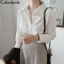 Colorfiath blusas femininas minimalistas, novas blusas fashion com botões vintage para escritório blusas minimalistas de verão e outono bl773 2020 2024 - compre barato