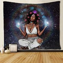 African American Women with Pink Roses in Galaxy Tapestries Hippie Art 2024 - buy cheap
