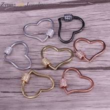 5PCS, Heart Shape Jewelry Clasps Lock Carabiner Micro Pave CZ Copper Connector Clasp in gold/rose gold/black/silver color 2024 - buy cheap