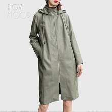 Novmoop genuine leather hooded women coat simple chic French elegant style designer avocat green Veste en cuir LT3400 2024 - buy cheap