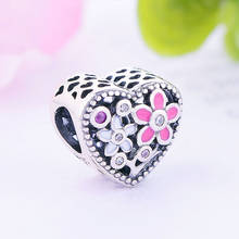 Authentic 925 Sterling Silver Pink Enamel Flower Daisy Bead Fit Original Charm Bracelet For Making Women Berloque 2022 Spring 2024 - buy cheap