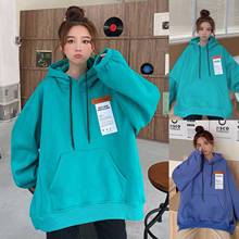 Women Autumn Female Hooded Coat Hoodies Pullover Sweatshirt Long Sleeve Solid Color Oversize Plush Thick Warm Hoodie Sweatshirt 2024 - buy cheap