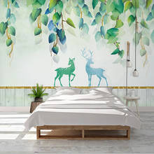 Custom Wallpaper Hand Painted Green Leaf Elk Large Wall Painting Modern Living Room Bedroom Home Decor Mural Papel De Parede 3D 2024 - buy cheap