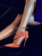 Orange Suede Stiletto Heel Pumps Dress Women Sexy Pointed Toe High Thin Heel Luxury Designer Pumps Cover Heel Shoes 2024 - buy cheap