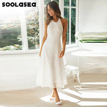 Soolasea Elegant White Lace Women Dress Sexy Backless Halter Female Cotton Dress Summer Beach Style Ladies Midi Dress Vestidos 2024 - buy cheap