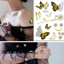 Tatuagem temporária colorida com flor borboleta, adesivo de transferência em água, tatuagem com margaridas, arte corporal, braço de menina, 1 peça 2024 - compre barato