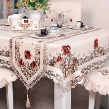 Toalha de mesa de luxo com rosas, faixa chinesa artesanal, bordada, toalha de mesa redonda de jantar, decoração para casa 2024 - compre barato