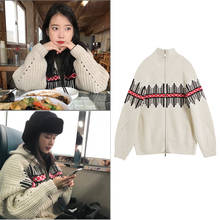 kpop IU Lee Ji Eun 2022 korean Knitted Cardigan Sweater Women warm streetwear Harajuku Thick clothes female turtleneck Jacket 2024 - buy cheap