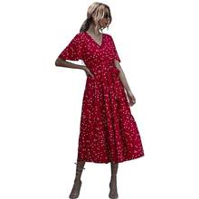 Summer Polka Dot Print Women Dress Fashion V-neck Short Sleeve High Waist Casual Bohemian Beach Dresses Elegant Ladies Dress 2024 - buy cheap