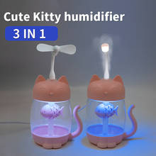 3 in 1 350ML USB Cat Air Humidifier Ultrasonic Cool-Mist Adorable Mini Humidifier With LED Light Mini USB Fan for Home office 2024 - buy cheap