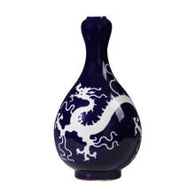Jingdezhen Ceramic Vase Blue Glaze Carving White Dragon Pattern Vase Household Living Room Decoration Chinese Ancient Ornaments 2024 - buy cheap