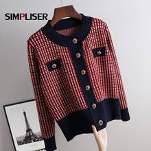 Luxury Rhinestone Button Vintage Women Cardigans 2021 Autumn Winter Female Knitted Coats Plaid Long Sleeve Knitwear Loose Tops 2024 - buy cheap