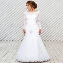 Scoop Neck Long Sleeves Mermaid Wedding-Dresses White Ivory Beautiful Lace Fishtail Bridal Gown Vestido De Noiva 2024 - buy cheap