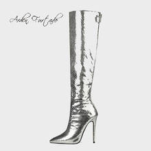 Arden Furtado 2020 Fashion Women's Shoes Winter Pointed Toe Stilettos Heels Elegant Women's Boots silver Knee High Boots 41 42 2024 - buy cheap