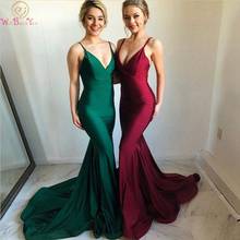 Burgundy/Green Mermaid Formal Long Prom Dresses 2021 Backless Spaghetti Straps V-Neck Satin ladies Evening Gown vestido de festa 2024 - buy cheap