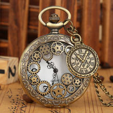 Creative Hollow-out Case Pocket Watch Men Practical Arabic Numerals Clock Women Generous Bronze Quartz Pendant Necklace Gift 2024 - buy cheap