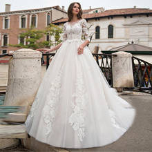 Изящное Тюлевое платье с вырезом лодочкой, прозрачное женское свадебное платье, свадебные платья с рукавом до локтя, платья для невесты 2024 - купить недорого